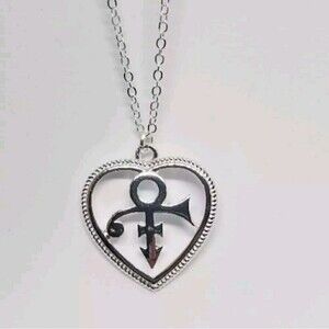 Prince Symbol Heart Pendant, Silvertone Necklace, Love Symbol Charm‎ Purple Rain
